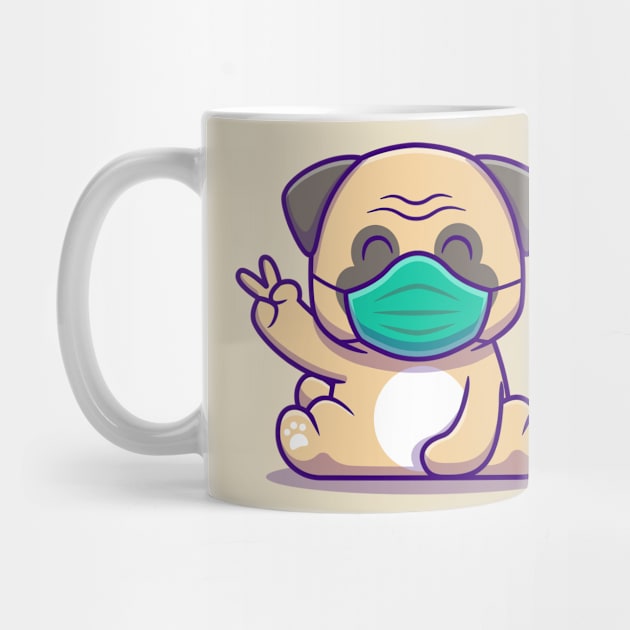 Cute Pug Dog Sitting And Wearing Mask by Catalyst Labs